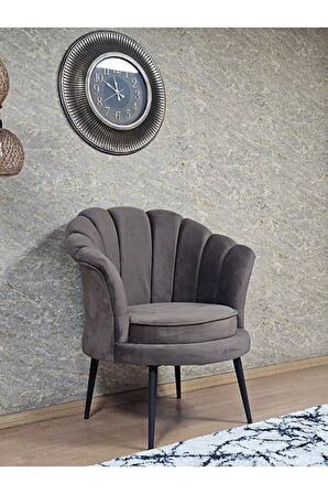 Tekli İstiridye Siyah Boyalı Sivriltme Ayak Çay Seti Koltuk Tekli Berjer , Balkon, Salon, Ofis Kahverengi Renk 47 x 47 Boyut/Ebat