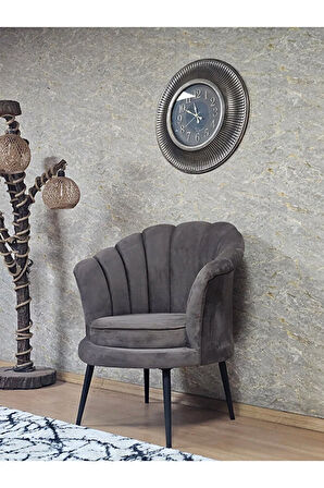 Tekli İstiridye Siyah Boyalı Sivriltme Ayak Çay Seti Koltuk Tekli Berjer , Balkon, Salon, Ofis Kahverengi Renk 47 x 47 Boyut/Ebat