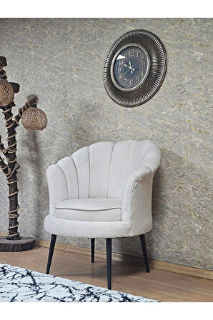 Tekli İstiridye Siyah Boyalı Sivriltme Ayak Çay Seti Koltuk Tekli Berjer , Balkon, Salon, Ofis Krem Renk 47 x 47 Boyut/Ebat