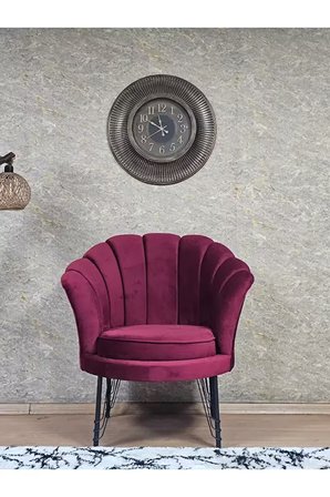 Tekli İstiridye Siyah Boyalı Telli Ayak Çay Seti Koltuk Tekli Berjer , Balkon, Salon, Ofis Bordo Renk 47 x 47 Boyut/Ebat