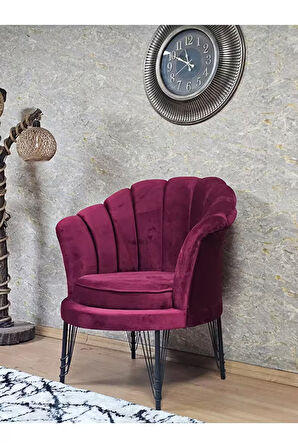Tekli İstiridye Siyah Boyalı Telli Ayak Çay Seti Koltuk Tekli Berjer , Balkon, Salon, Ofis Bordo Renk 47 x 47 Boyut/Ebat