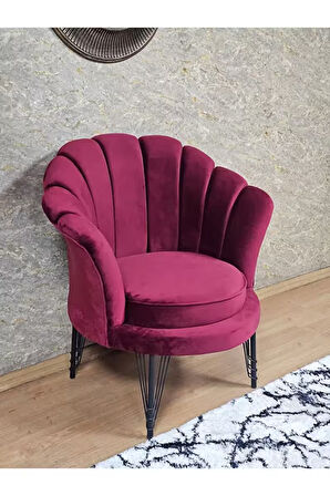 Tekli İstiridye Siyah Boyalı Telli Ayak Çay Seti Koltuk Tekli Berjer , Balkon, Salon, Ofis Bordo Renk 47 x 47 Boyut/Ebat