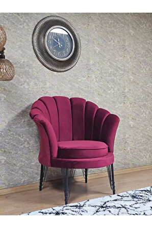 Tekli İstiridye Siyah Boyalı Telli Ayak Çay Seti Koltuk Tekli Berjer , Balkon, Salon, Ofis Bordo Renk 47 x 47 Boyut/Ebat