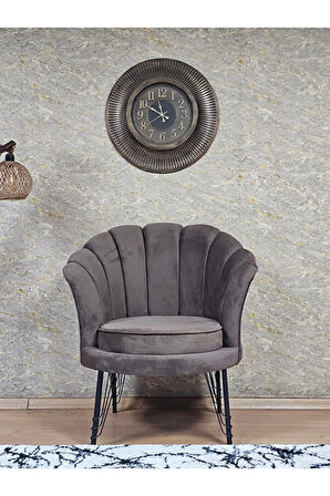 Tekli İstiridye Siyah Boyalı Telli Ayak Çay Seti Koltuk Tekli Berjer , Balkon, Salon, Ofis Kahverengi Renk 47 x 47 Boyut/Ebat