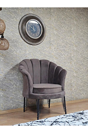 Tekli İstiridye Siyah Boyalı Telli Ayak Çay Seti Koltuk Tekli Berjer , Balkon, Salon, Ofis Kahverengi Renk 47 x 47 Boyut/Ebat