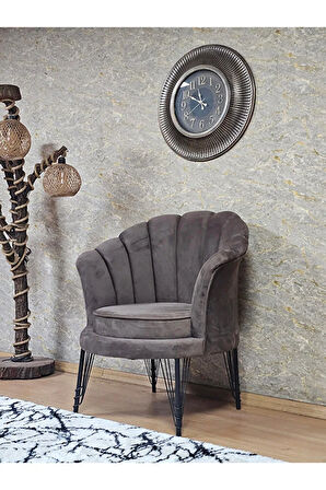 Tekli İstiridye Siyah Boyalı Telli Ayak Çay Seti Koltuk Tekli Berjer , Balkon, Salon, Ofis Kahverengi Renk 47 x 47 Boyut/Ebat