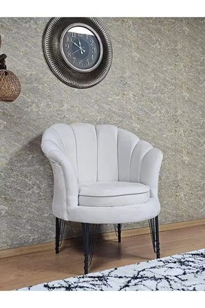 Tekli İstiridye Siyah Boyalı Telli Ayak Çay Seti Koltuk Tekli Berjer , Balkon, Salon, Ofis Krem Renk 47 x 47 Boyut/Ebat