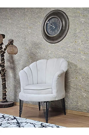 Tekli İstiridye Siyah Boyalı Telli Ayak Çay Seti Koltuk Tekli Berjer , Balkon, Salon, Ofis Krem Renk 47 x 47 Boyut/Ebat