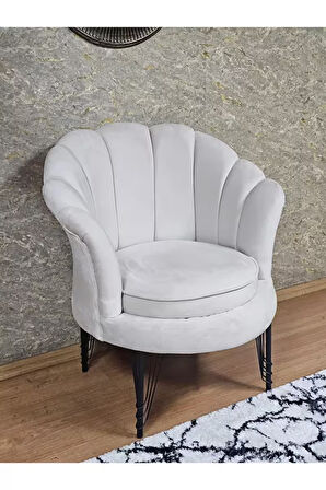 Tekli İstiridye Siyah Boyalı Telli Ayak Çay Seti Koltuk Tekli Berjer , Balkon, Salon, Ofis Krem Renk 47 x 47 Boyut/Ebat