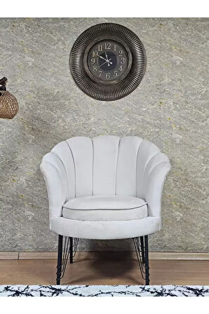 Tekli İstiridye Siyah Boyalı Telli Ayak Çay Seti Koltuk Tekli Berjer , Balkon, Salon, Ofis Krem Renk 47 x 47 Boyut/Ebat