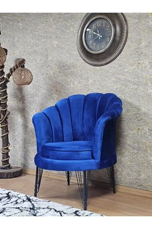 Tekli İstiridye Siyah Boyalı Telli Ayak Çay Seti Koltuk Tekli Berjer , Balkon, Salon, Ofis Mavi Renk 47 x 47 Boyut/Ebat