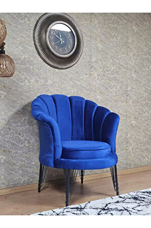 Tekli İstiridye Siyah Boyalı Telli Ayak Çay Seti Koltuk Tekli Berjer , Balkon, Salon, Ofis Mavi Renk 47 x 47 Boyut/Ebat