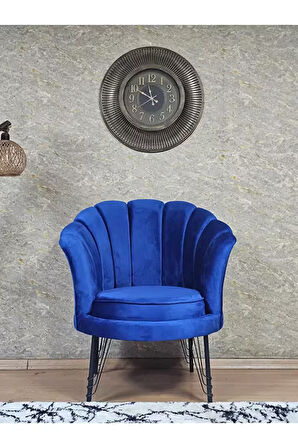 Tekli İstiridye Siyah Boyalı Telli Ayak Çay Seti Koltuk Tekli Berjer , Balkon, Salon, Ofis Mavi Renk 47 x 47 Boyut/Ebat