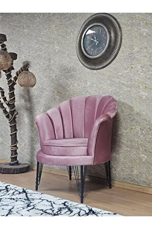 Tekli İstiridye Siyah Boyalı Telli Ayak Çay Seti Koltuk Tekli Berjer , Balkon, Salon, Ofis Pembe Renk 47 x 47 Boyut/Ebat