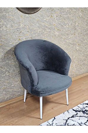 Tekli TEDDY Beyaz Boyalı Sivriltme Ayak Çay Seti Koltuk Tekli Berjer , Balkon, Salon, Ofis Füme Renk 40,5 Boyut/Ebat