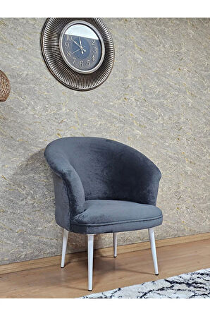 Tekli TEDDY Beyaz Boyalı Sivriltme Ayak Çay Seti Koltuk Tekli Berjer , Balkon, Salon, Ofis Füme Renk 40,5 Boyut/Ebat