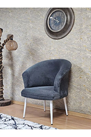 Tekli TEDDY Beyaz Boyalı Sivriltme Ayak Çay Seti Koltuk Tekli Berjer , Balkon, Salon, Ofis Füme Renk 40,5 Boyut/Ebat