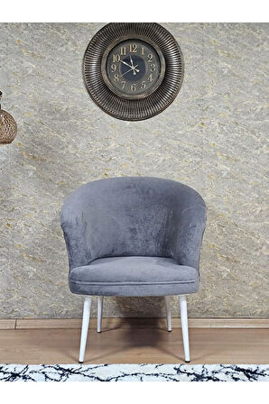 Tekli TEDDY Beyaz Boyalı Sivriltme Ayak Çay Seti Koltuk Tekli Berjer , Balkon, Salon, Ofis Gri Renk 40,5 Boyut/Ebat