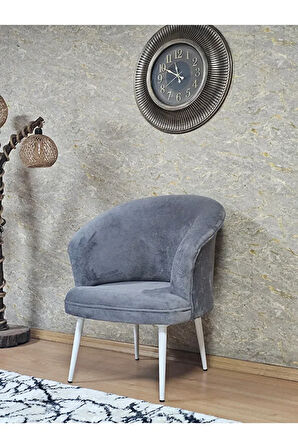Tekli TEDDY Beyaz Boyalı Sivriltme Ayak Çay Seti Koltuk Tekli Berjer , Balkon, Salon, Ofis Gri Renk 40,5 Boyut/Ebat