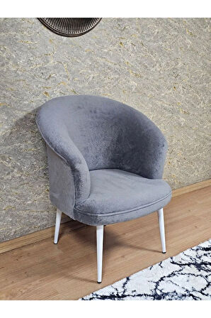 Tekli TEDDY Beyaz Boyalı Sivriltme Ayak Çay Seti Koltuk Tekli Berjer , Balkon, Salon, Ofis Gri Renk 40,5 Boyut/Ebat