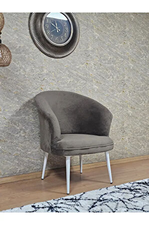 Tekli TEDDY Beyaz Boyalı Sivriltme Ayak Çay Seti Koltuk Tekli Berjer , Balkon, Salon, Ofis Kahverengi Renk 40,5 Boyut/Ebat