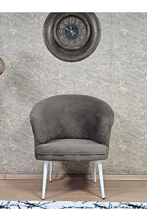 Tekli TEDDY Beyaz Boyalı Sivriltme Ayak Çay Seti Koltuk Tekli Berjer , Balkon, Salon, Ofis Kahverengi Renk 40,5 Boyut/Ebat