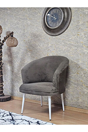 Tekli TEDDY Beyaz Boyalı Sivriltme Ayak Çay Seti Koltuk Tekli Berjer , Balkon, Salon, Ofis Kahverengi Renk 40,5 Boyut/Ebat