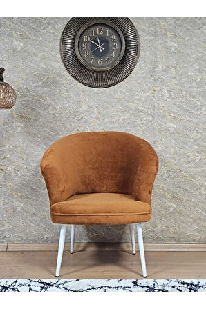 Tekli TEDDY Beyaz Boyalı Sivriltme Ayak Çay Seti Koltuk Tekli Berjer , Balkon, Salon, Ofis Kiremit Renk 40,5 Boyut/Ebat