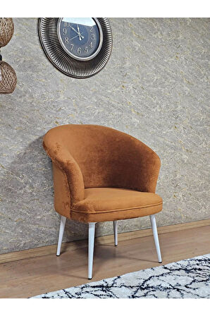 Tekli TEDDY Beyaz Boyalı Sivriltme Ayak Çay Seti Koltuk Tekli Berjer , Balkon, Salon, Ofis Kiremit Renk 40,5 Boyut/Ebat