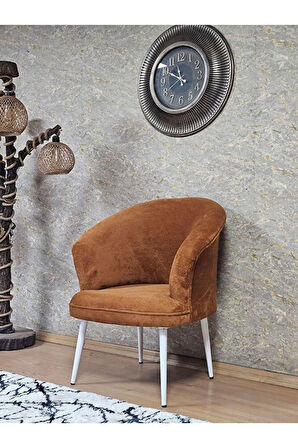 Tekli TEDDY Beyaz Boyalı Sivriltme Ayak Çay Seti Koltuk Tekli Berjer , Balkon, Salon, Ofis Kiremit Renk 40,5 Boyut/Ebat