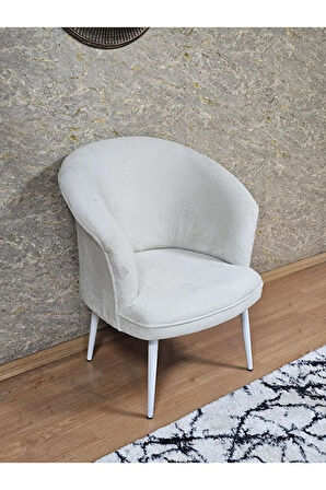 Tekli TEDDY Beyaz Boyalı Sivriltme Ayak Çay Seti Koltuk Tekli Berjer , Balkon, Salon, Ofis Krem Renk 40,5 Boyut/Ebat