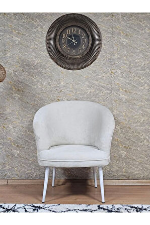 Tekli TEDDY Beyaz Boyalı Sivriltme Ayak Çay Seti Koltuk Tekli Berjer , Balkon, Salon, Ofis Krem Renk 40,5 Boyut/Ebat