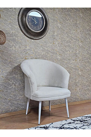 Tekli TEDDY Beyaz Boyalı Sivriltme Ayak Çay Seti Koltuk Tekli Berjer , Balkon, Salon, Ofis Krem Renk 40,5 Boyut/Ebat