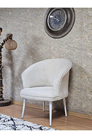 Tekli TEDDY Beyaz Boyalı Sivriltme Ayak Çay Seti Koltuk Tekli Berjer , Balkon, Salon, Ofis Krem Renk 40,5 Boyut/Ebat