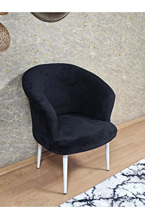 Tekli TEDDY Beyaz Boyalı Sivriltme Ayak Çay Seti Koltuk Tekli Berjer , Balkon, Salon, Ofis Siyah Renk 40,5 Boyut/Ebat