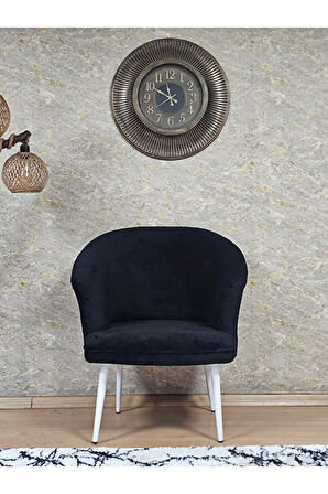 Tekli TEDDY Beyaz Boyalı Sivriltme Ayak Çay Seti Koltuk Tekli Berjer , Balkon, Salon, Ofis Siyah Renk 40,5 Boyut/Ebat