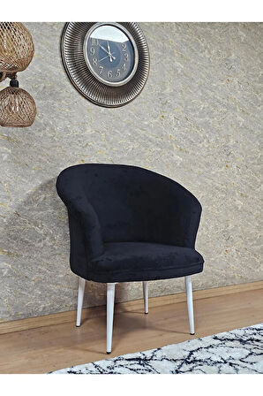 Tekli TEDDY Beyaz Boyalı Sivriltme Ayak Çay Seti Koltuk Tekli Berjer , Balkon, Salon, Ofis Siyah Renk 40,5 Boyut/Ebat