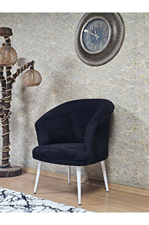 Tekli TEDDY Beyaz Boyalı Sivriltme Ayak Çay Seti Koltuk Tekli Berjer , Balkon, Salon, Ofis Siyah Renk 40,5 Boyut/Ebat