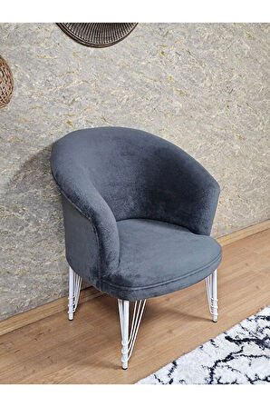 Tekli TEDDY Beyaz Boyalı Telli Ayak Çay Seti Koltuk Tekli Berjer , Balkon, Salon, Ofis Füme Renk 40,5 Boyut/Ebat