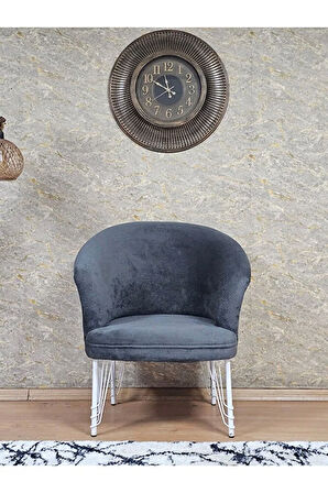 Tekli TEDDY Beyaz Boyalı Telli Ayak Çay Seti Koltuk Tekli Berjer , Balkon, Salon, Ofis Füme Renk 40,5 Boyut/Ebat