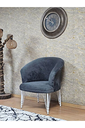 Tekli TEDDY Beyaz Boyalı Telli Ayak Çay Seti Koltuk Tekli Berjer , Balkon, Salon, Ofis Füme Renk 40,5 Boyut/Ebat