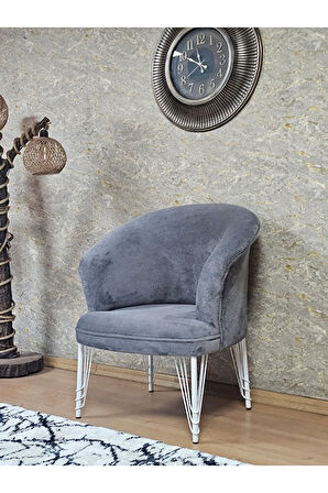 Tekli TEDDY Beyaz Boyalı Telli Ayak Çay Seti Koltuk Tekli Berjer , Balkon, Salon, Ofis Gri Renk 40,5 Boyut/Ebat