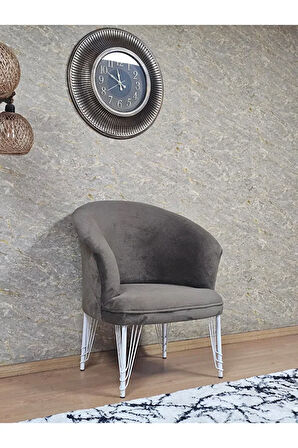 Tekli TEDDY Beyaz Boyalı Telli Ayak Çay Seti Koltuk Tekli Berjer , Balkon, Salon, Ofis Kahverengi Renk 40,5 Boyut/Ebat