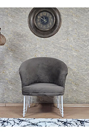 Tekli TEDDY Beyaz Boyalı Telli Ayak Çay Seti Koltuk Tekli Berjer , Balkon, Salon, Ofis Kahverengi Renk 40,5 Boyut/Ebat