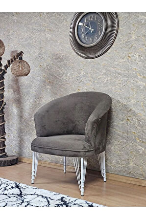 Tekli TEDDY Beyaz Boyalı Telli Ayak Çay Seti Koltuk Tekli Berjer , Balkon, Salon, Ofis Kahverengi Renk 40,5 Boyut/Ebat