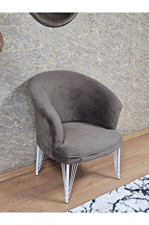 Tekli TEDDY Beyaz Boyalı Telli Ayak Çay Seti Koltuk Tekli Berjer , Balkon, Salon, Ofis Kahverengi Renk 40,5 Boyut/Ebat