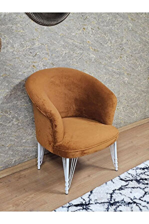 Tekli TEDDY Beyaz Boyalı Telli Ayak Çay Seti Koltuk Tekli Berjer , Balkon, Salon, Ofis Kiremit Renk 40,5 Boyut/Ebat