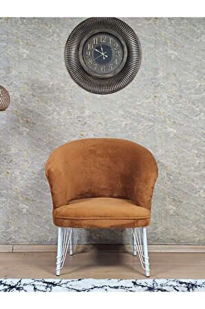 Tekli TEDDY Beyaz Boyalı Telli Ayak Çay Seti Koltuk Tekli Berjer , Balkon, Salon, Ofis Kiremit Renk 40,5 Boyut/Ebat