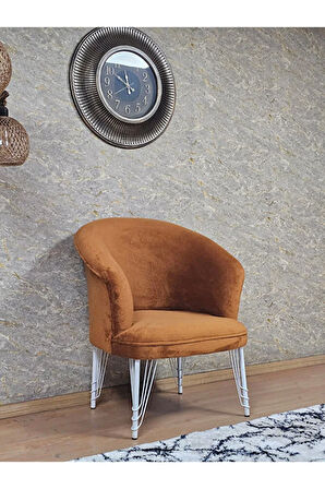 Tekli TEDDY Beyaz Boyalı Telli Ayak Çay Seti Koltuk Tekli Berjer , Balkon, Salon, Ofis Kiremit Renk 40,5 Boyut/Ebat