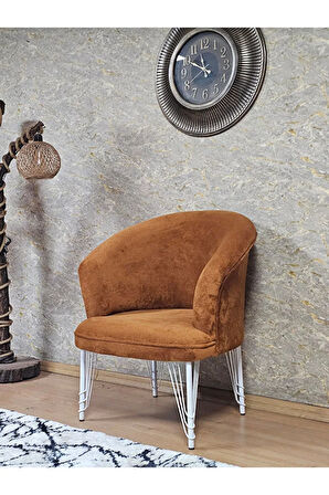 Tekli TEDDY Beyaz Boyalı Telli Ayak Çay Seti Koltuk Tekli Berjer , Balkon, Salon, Ofis Kiremit Renk 40,5 Boyut/Ebat